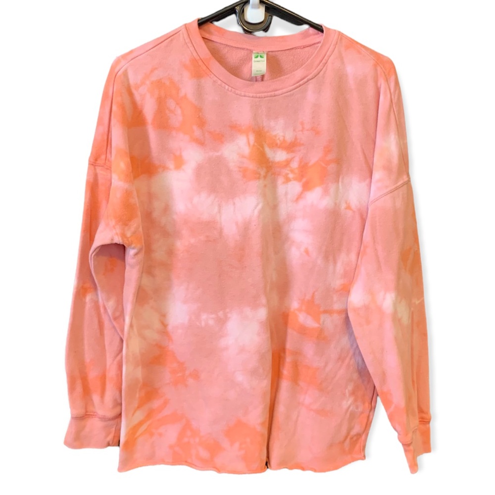 Green Tea Long Sleeve Pullover Tie Dye Sweatshirt in Coral - Picture 1 of 5
